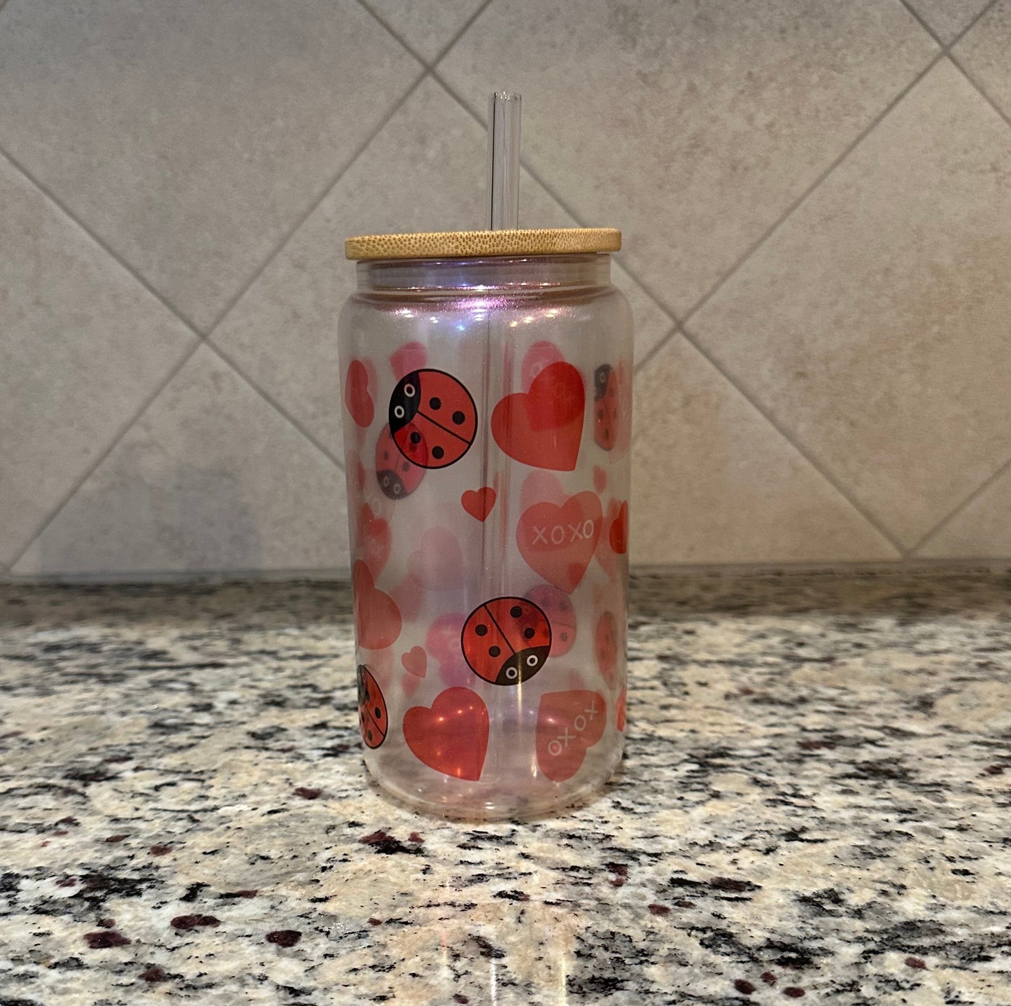 Ladybug 16 oz Libbey glass can