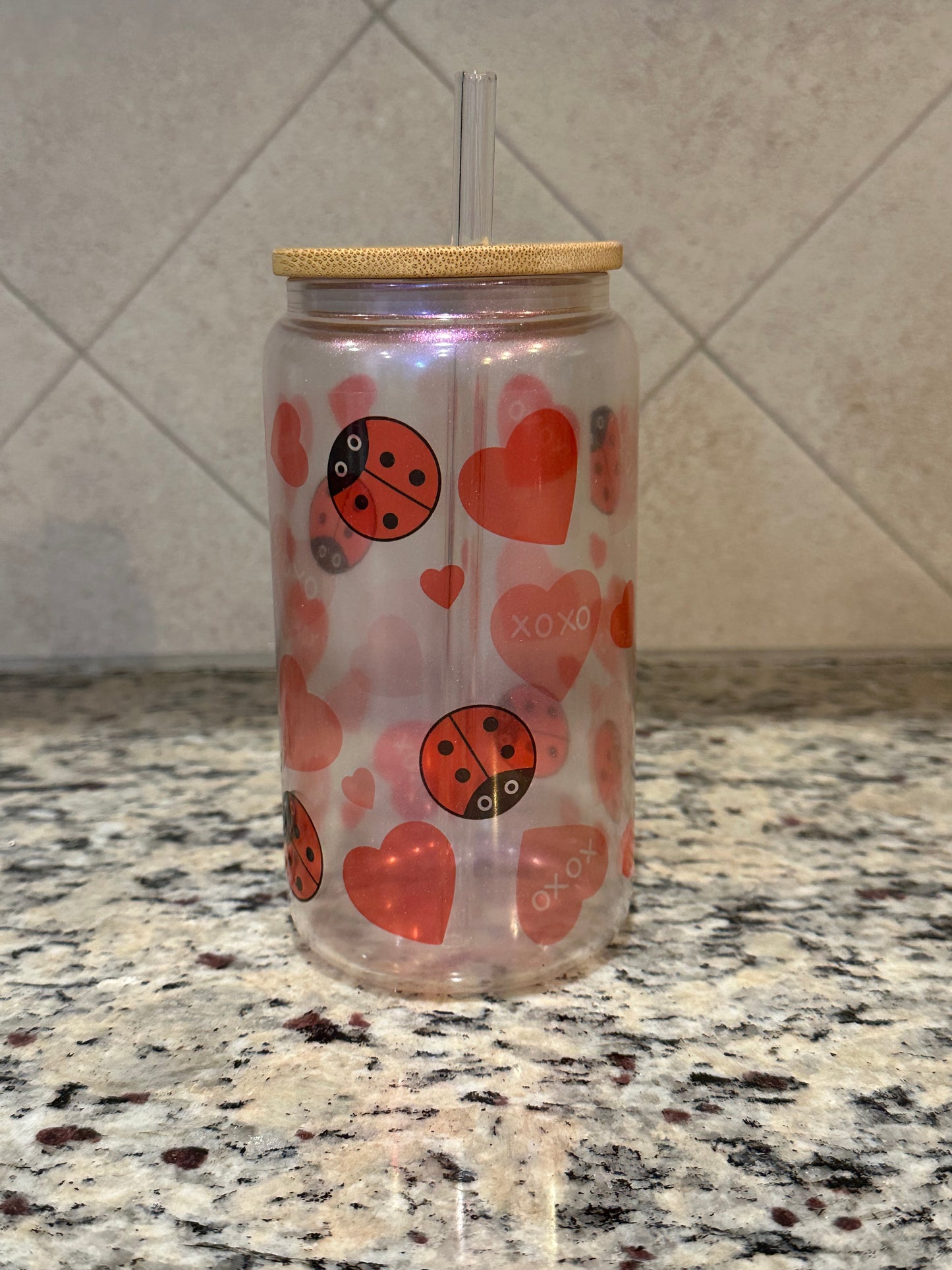 Ladybug 16 oz Libbey glass can