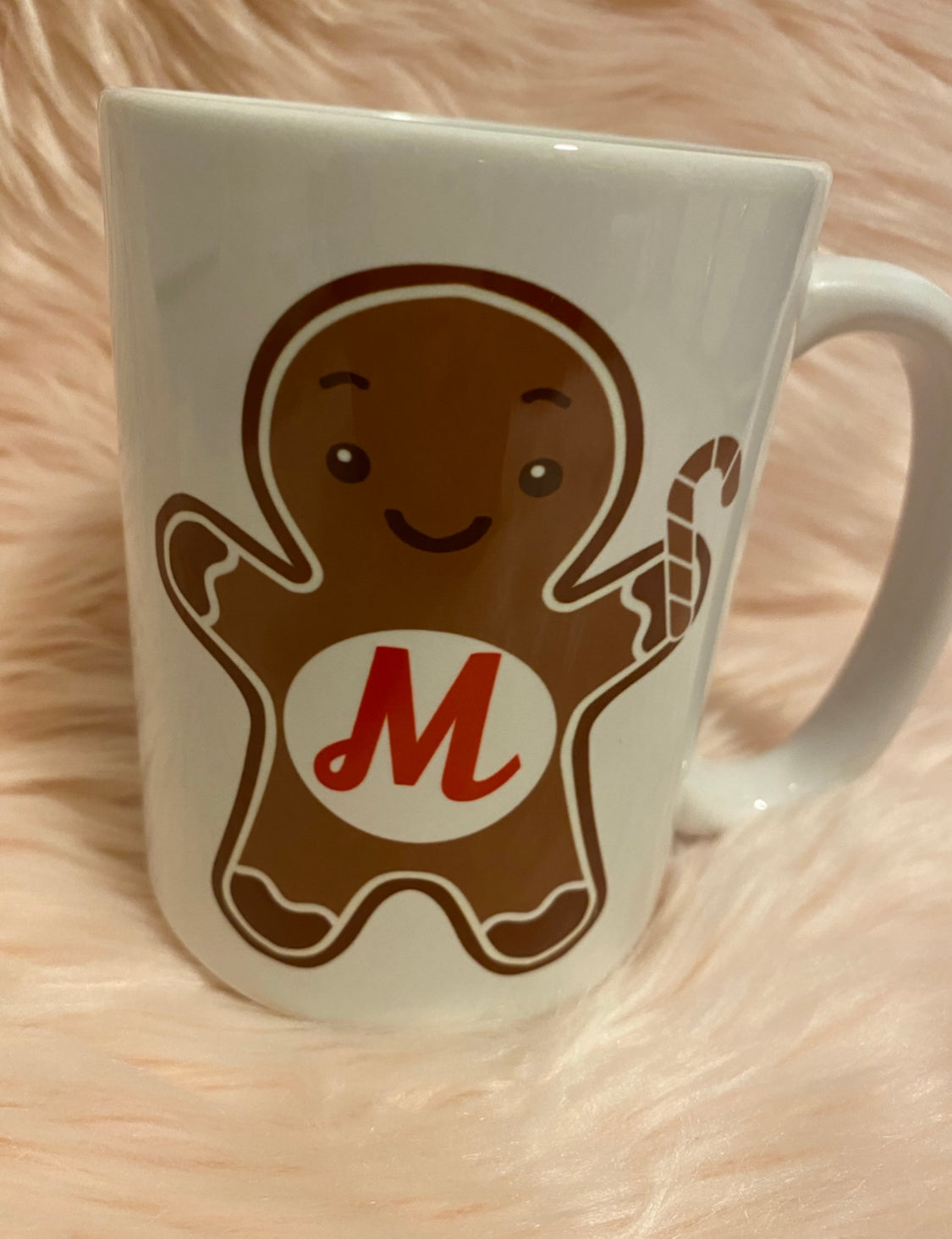 Gingerbread holiday 15 oz mug with personalized initial