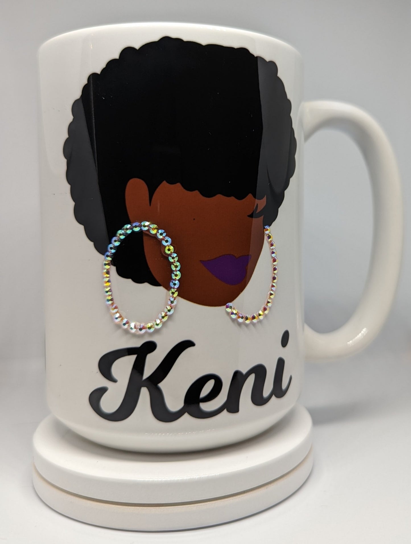 Black Woman with hoops 15 oz mug